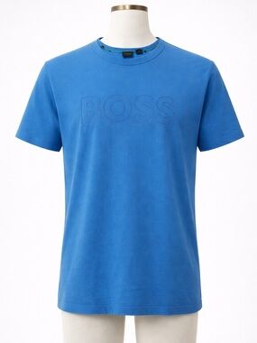 Boss Bright Blue Embossed-Logo Crewneck Tee
